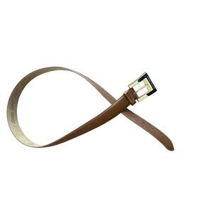 Vintage Anne Klein For Oroton Gold Lion Buckle Taupe Leather Belt